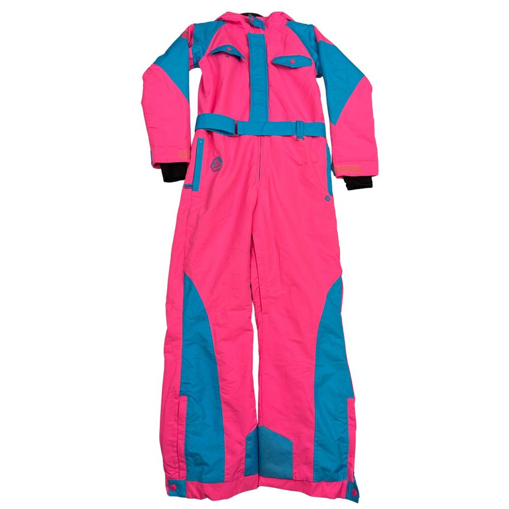 Tipsy Elves Performance Snow Wear Ski Suit Womens Small Neon Pink Blue Snowsuit